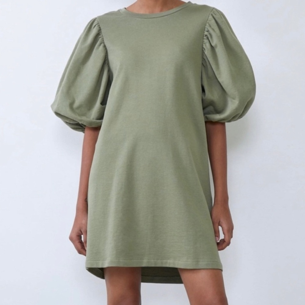 Zara Puffy Sleeve Green Dress